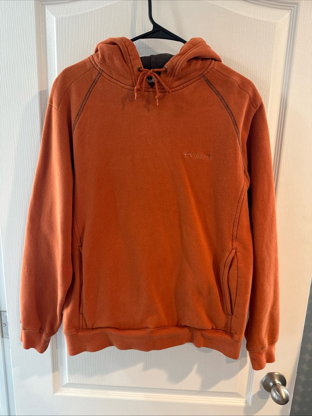 Vintage Columbia Men's burnt Orange Hooded Fleece Pullover